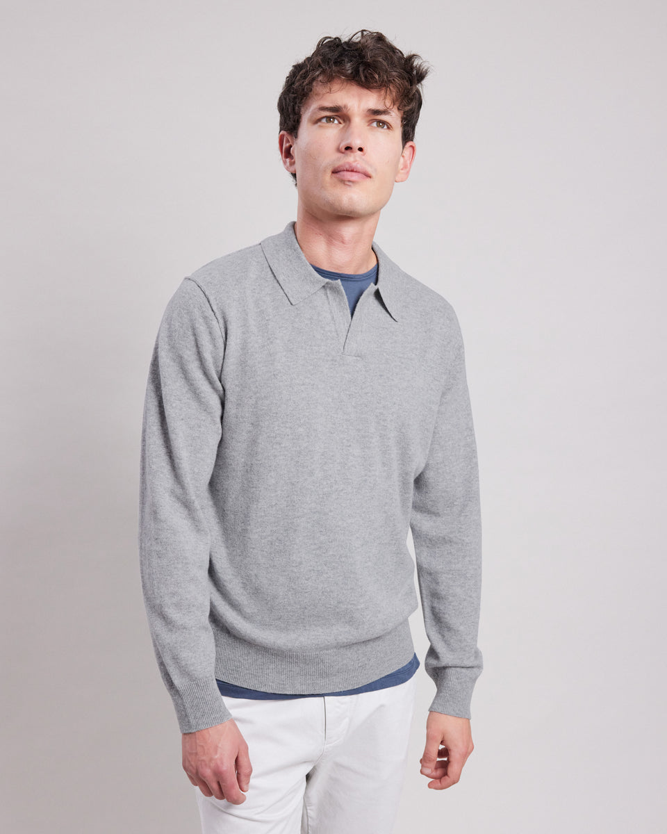 Pull col polo Homme en laine & cachemire Gris - Image alternative