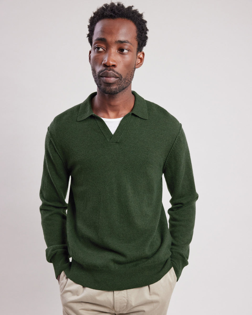 Pull col polo Homme en laine & cachemire Vert Forêt - Image principale
