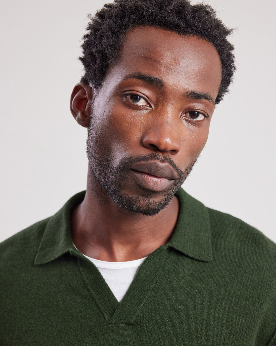 Pull col polo Homme en laine & cachemire Vert Forêt - Image alternative