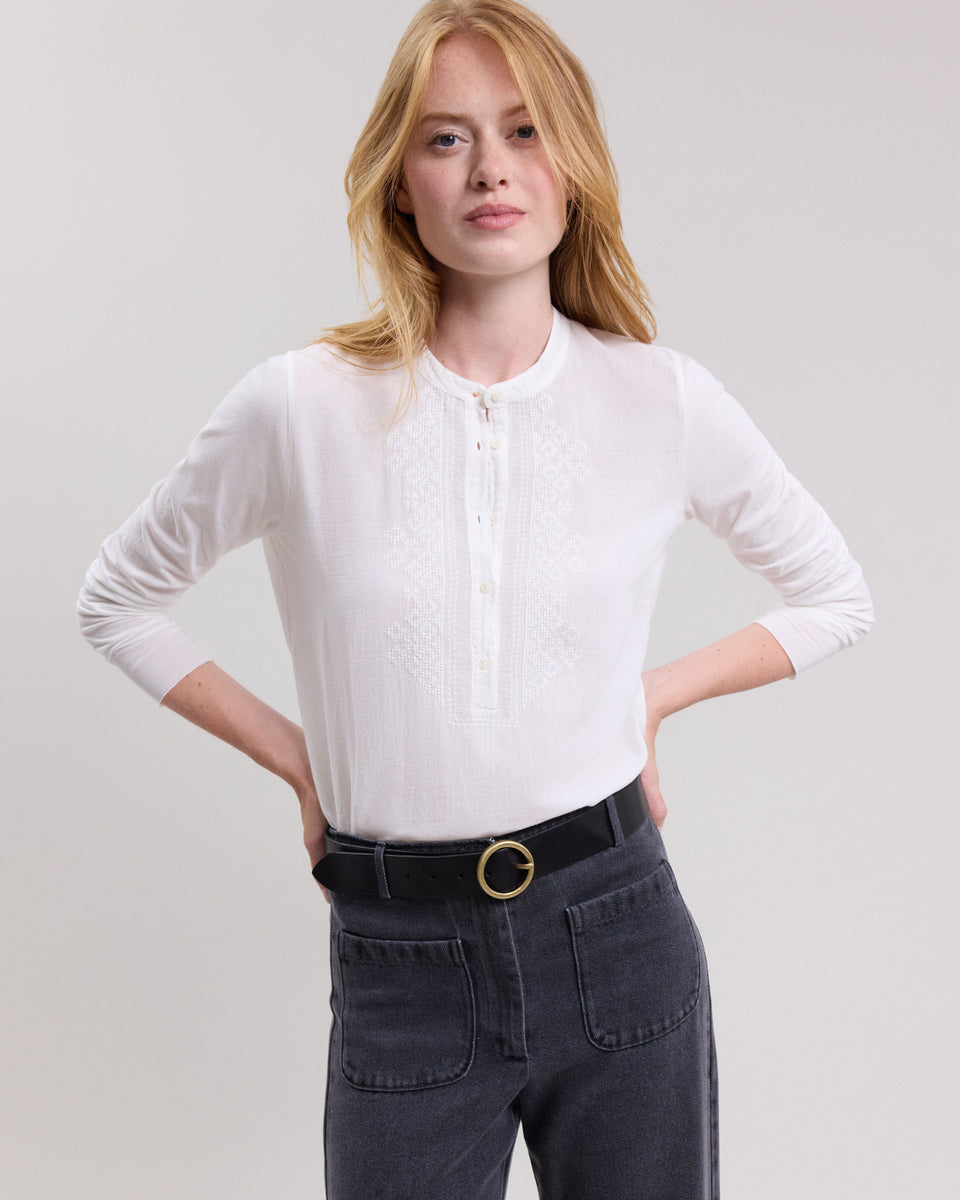 Tee shirt Femme en coton bi-matière Ecru Taenia - Image alternative