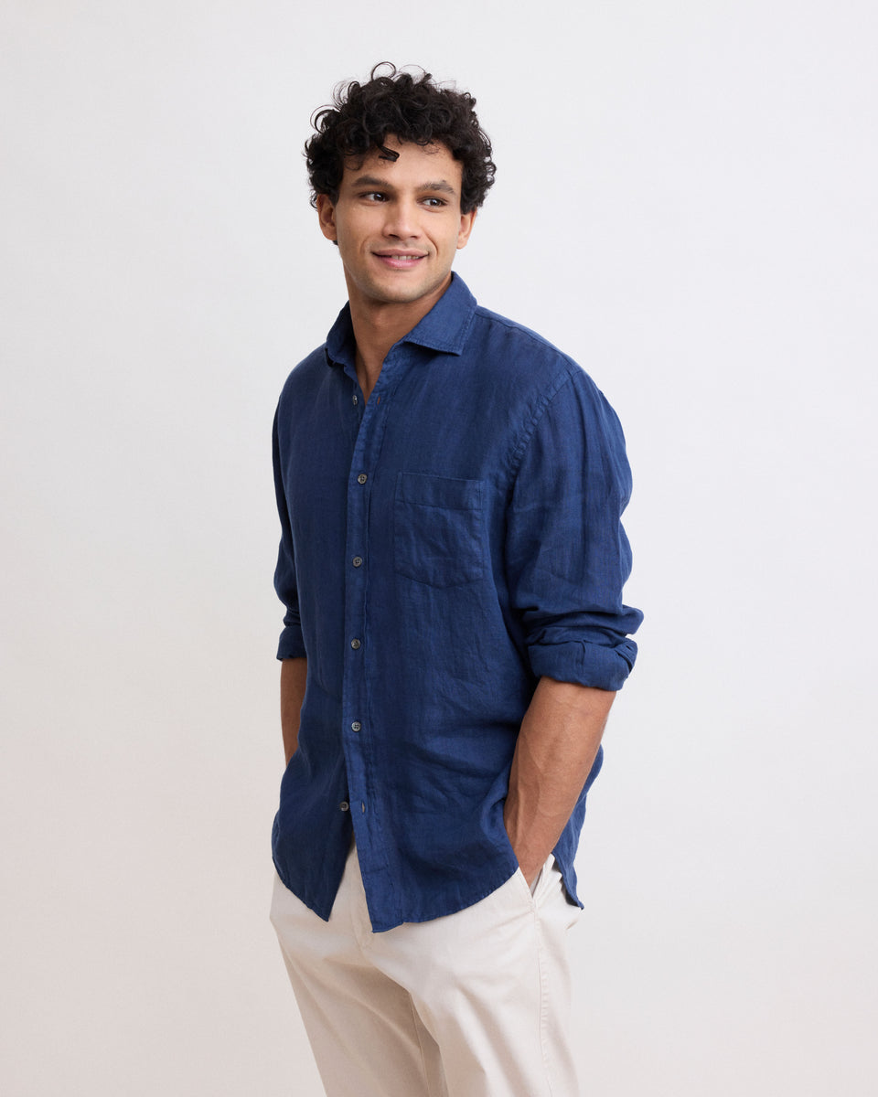 Chemise Homme en Lin Bleu Marine Paul - Image alternative