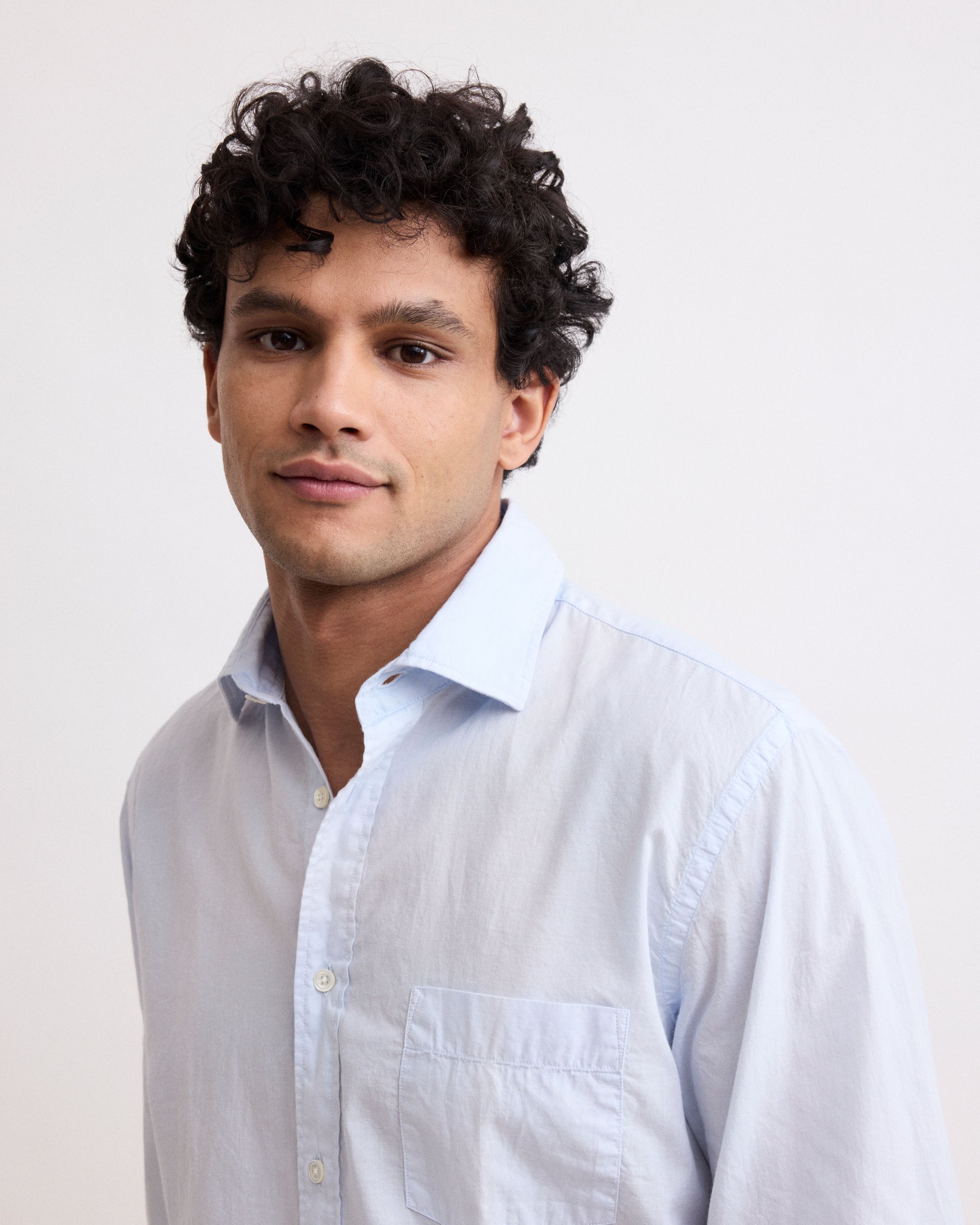 Chemise Homme en Voile De Coton Bleu Ciel Paul