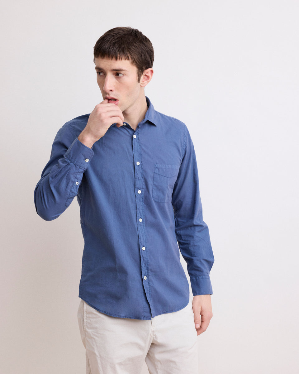 Camisa Storm de Voile de algodón azul cobalto para hombre - Image principale