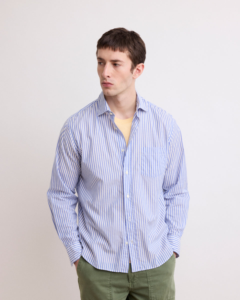 Camisa Hilo a hilo azul y blanca para hombre Paul - Image principale