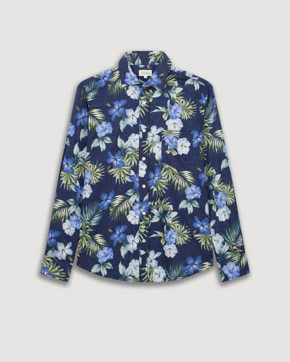 Camisa Paul con Estampado Hawaiano de Algodón Azul Marino para Hombre - Image 3