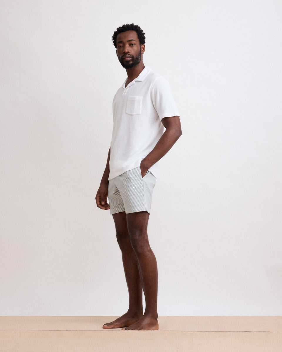 Men's Seersucker Military Green Swim Trunks - Image alternative