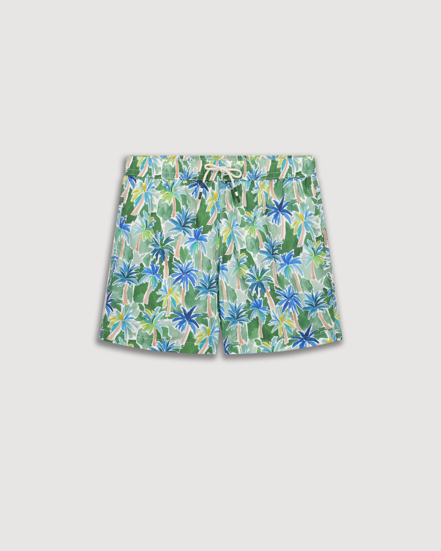 Men's Army Green Palms Printed Swim Trunks