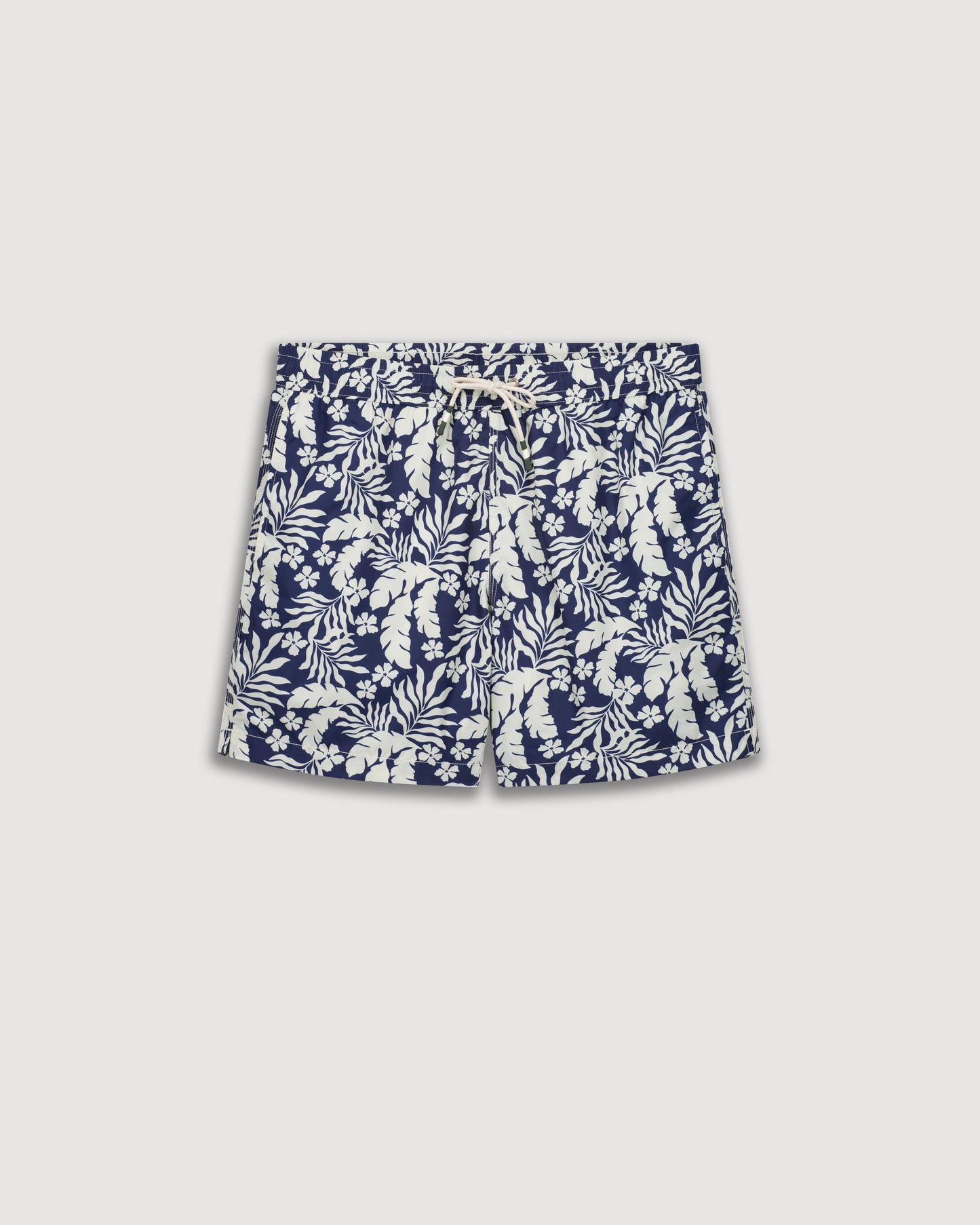 Traje de baño azul marino con estampado hawaiano para hombre
