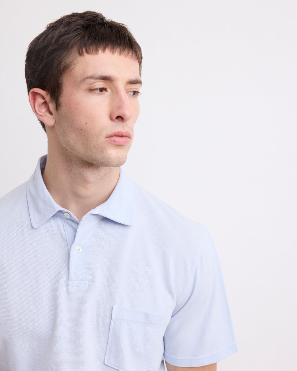Men's Faded Blue Piqué Cotton Polo - Image 3