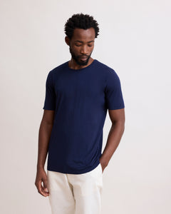 T-Shirt Homme en Jersey De Coton Léger Bleu Marine Light Crew