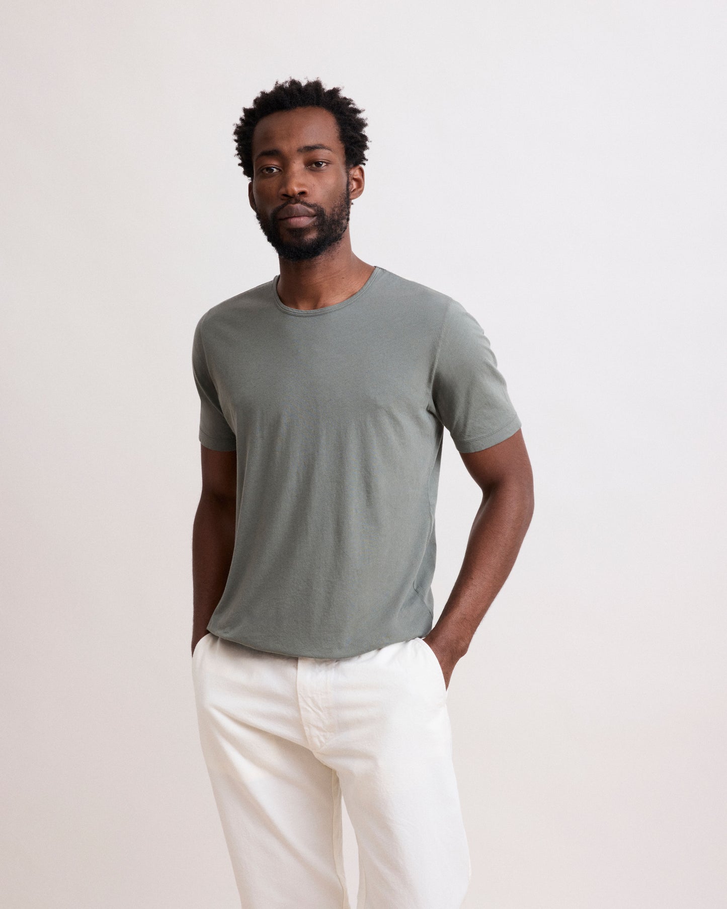 T-Shirt Homme en Jersey De Coton Léger Vert Militaire Light Crew