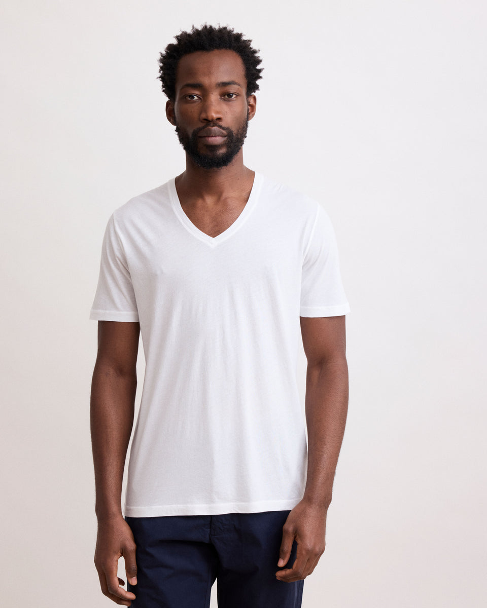 Camiseta de hombre de punto de algodón blanco claro Light Vee - Image 3