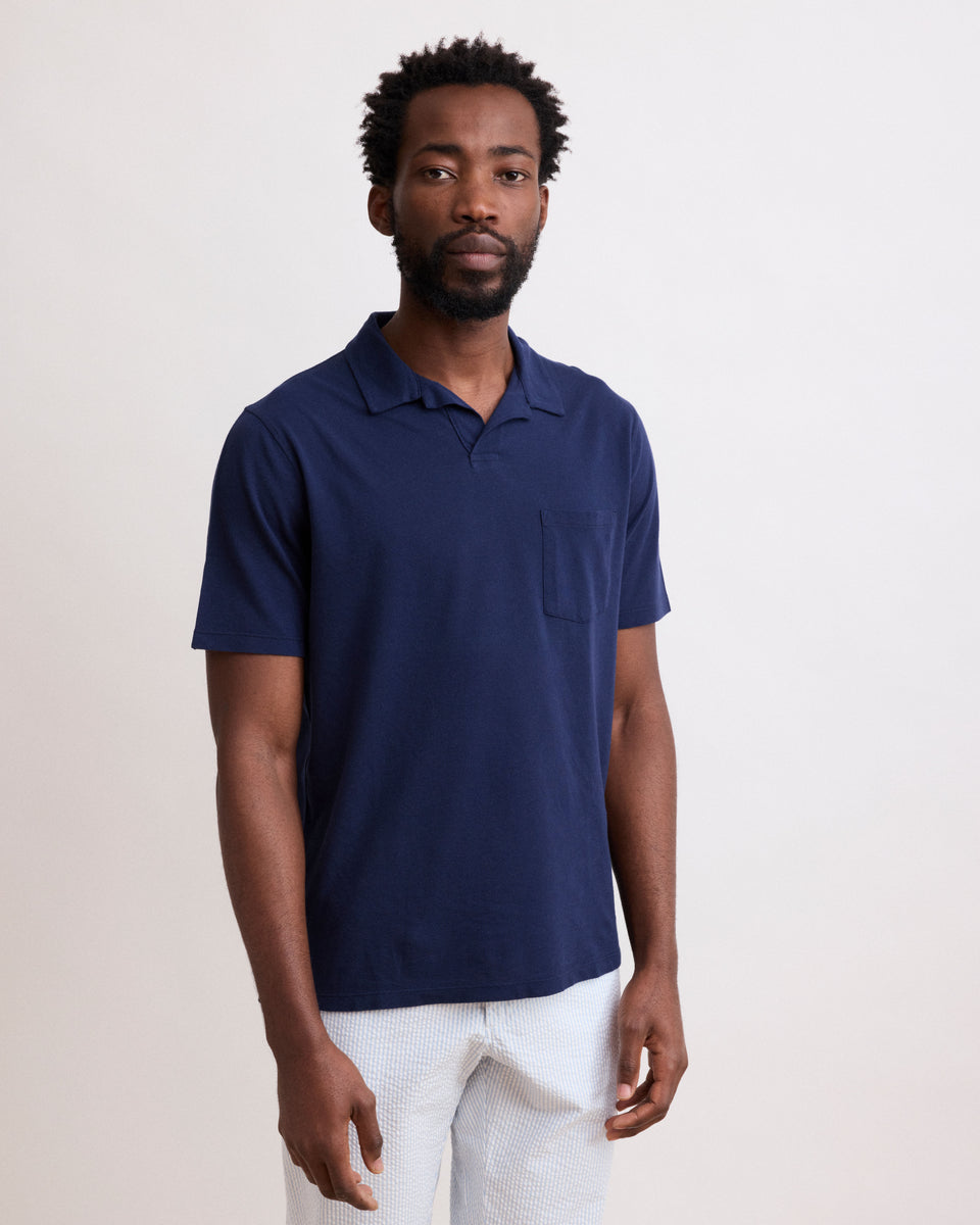 Polo de piqué de algodón azul marino para hombre - Image principale