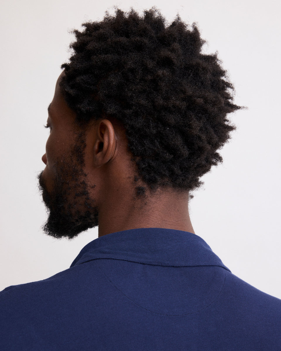 Men's Deep Blue Piqué Cotton Polo - Image 3