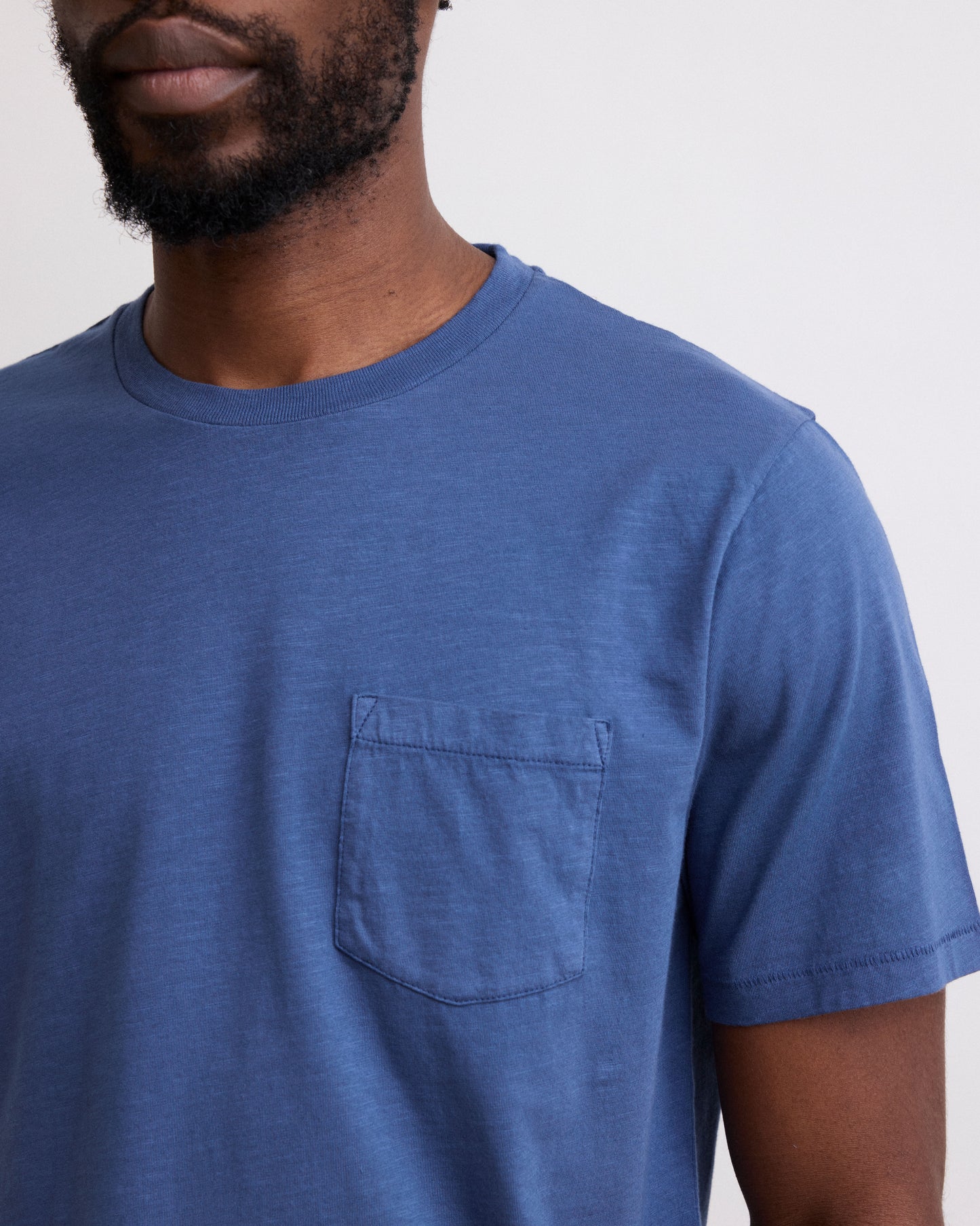 Tee Shirt Homme en Coton Slub Bleu Cobalt Pocket