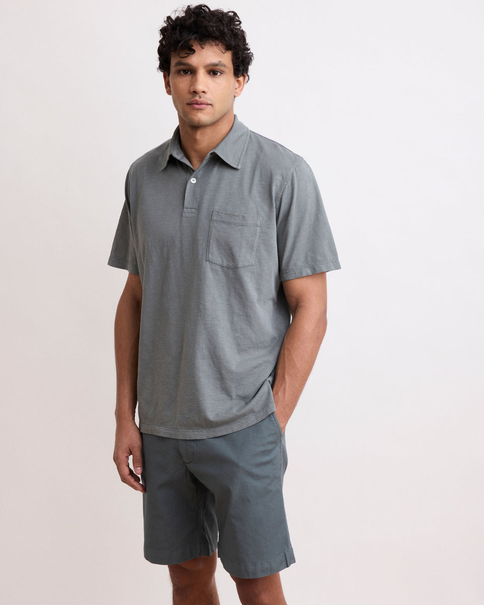 Men's Olive Green Slub Jersey Polo - Image alternative