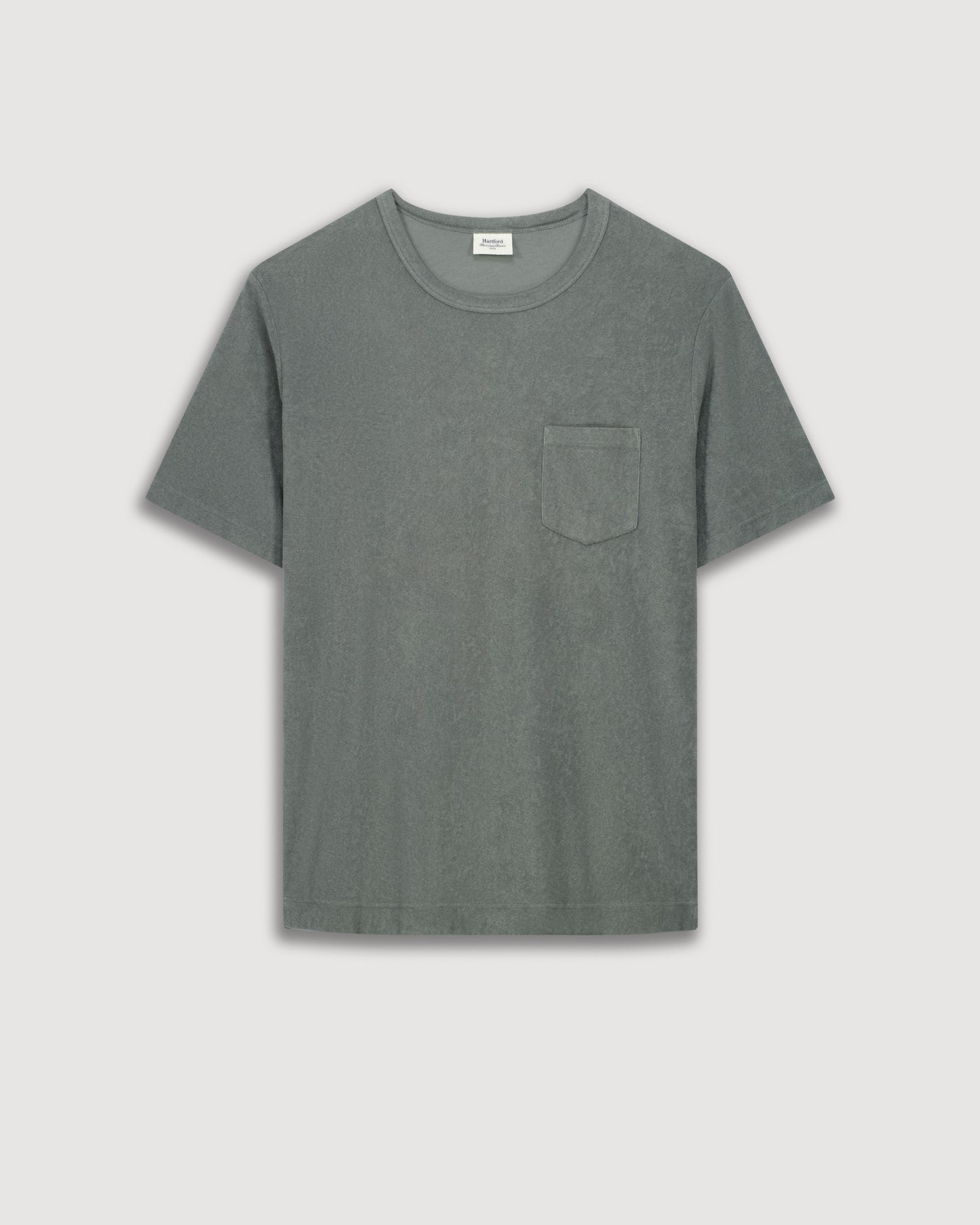 Camiseta de felpa de algodón verde oliva para hombre