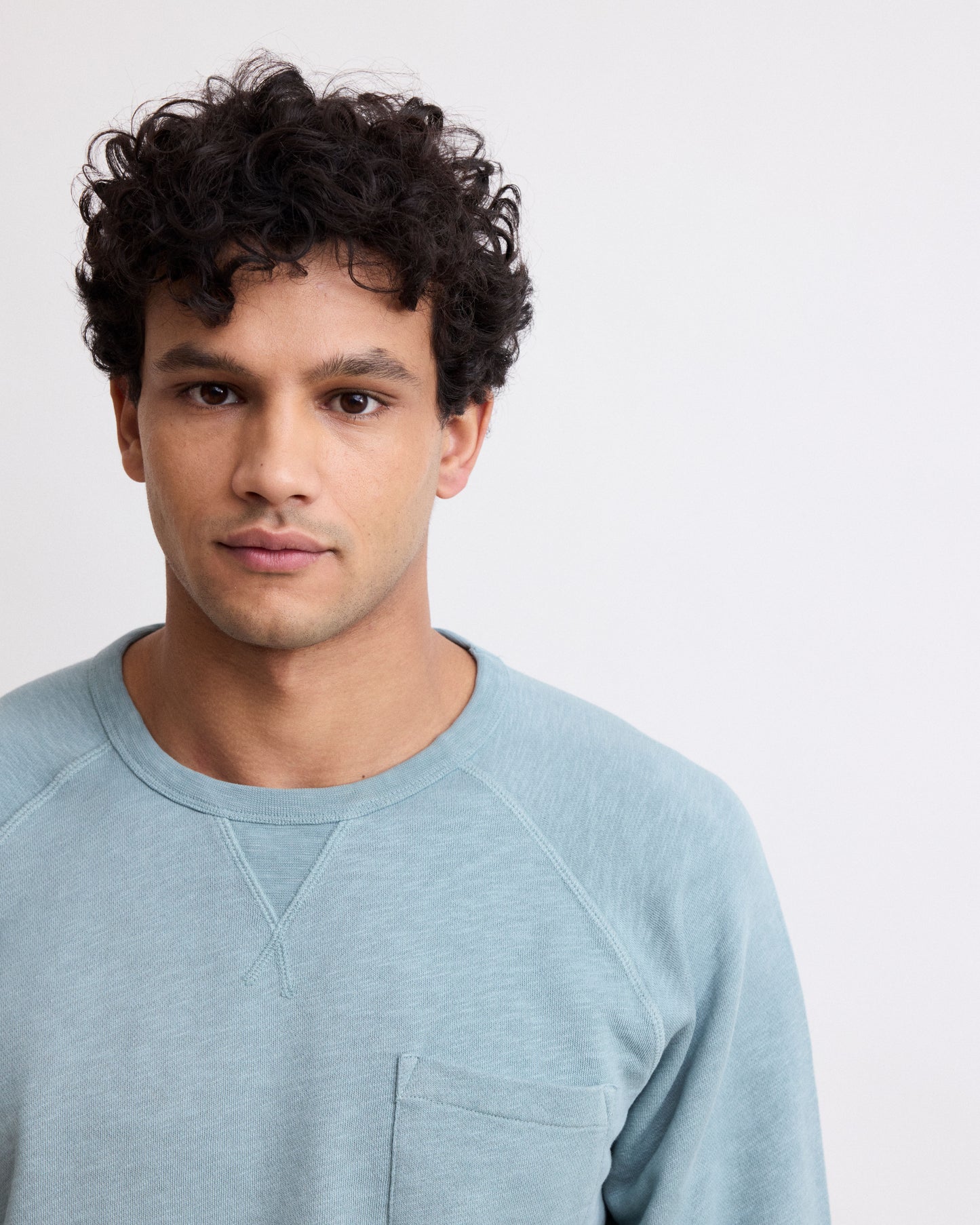 Sweatshirt Homme en Coton Flammé Vert Celadon Pocket