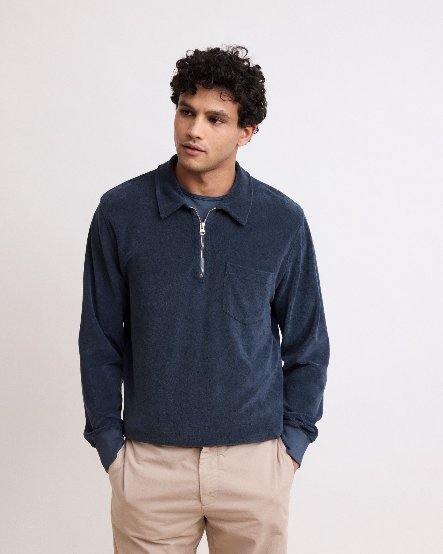 Sweatshirt Homme en Eponge Carbone Polo Zipper