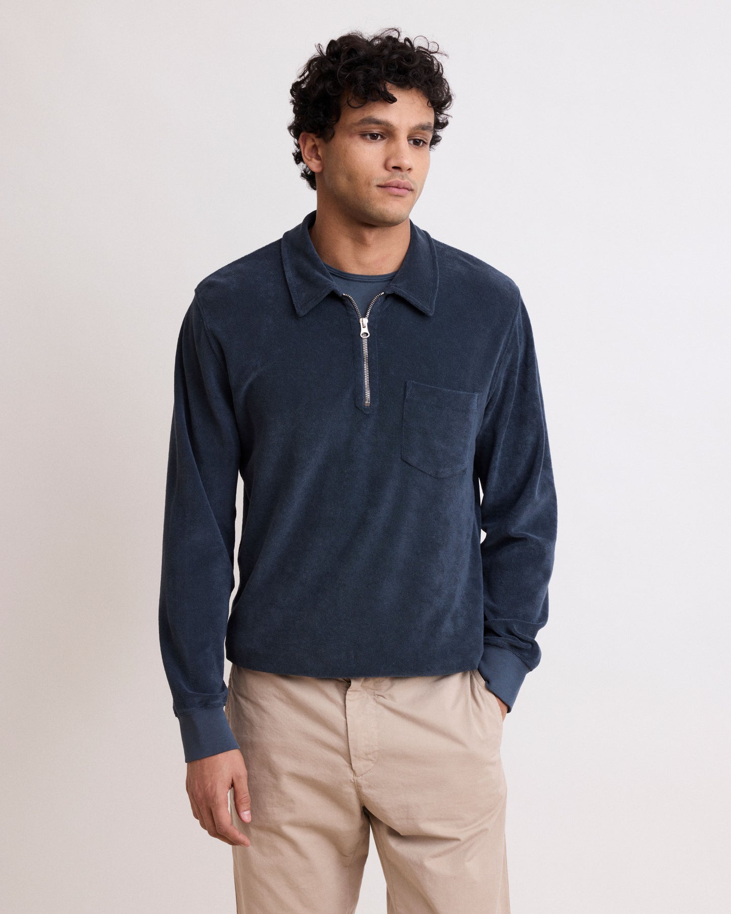 Sweatshirt Homme en Eponge Carbone Polo Zipper