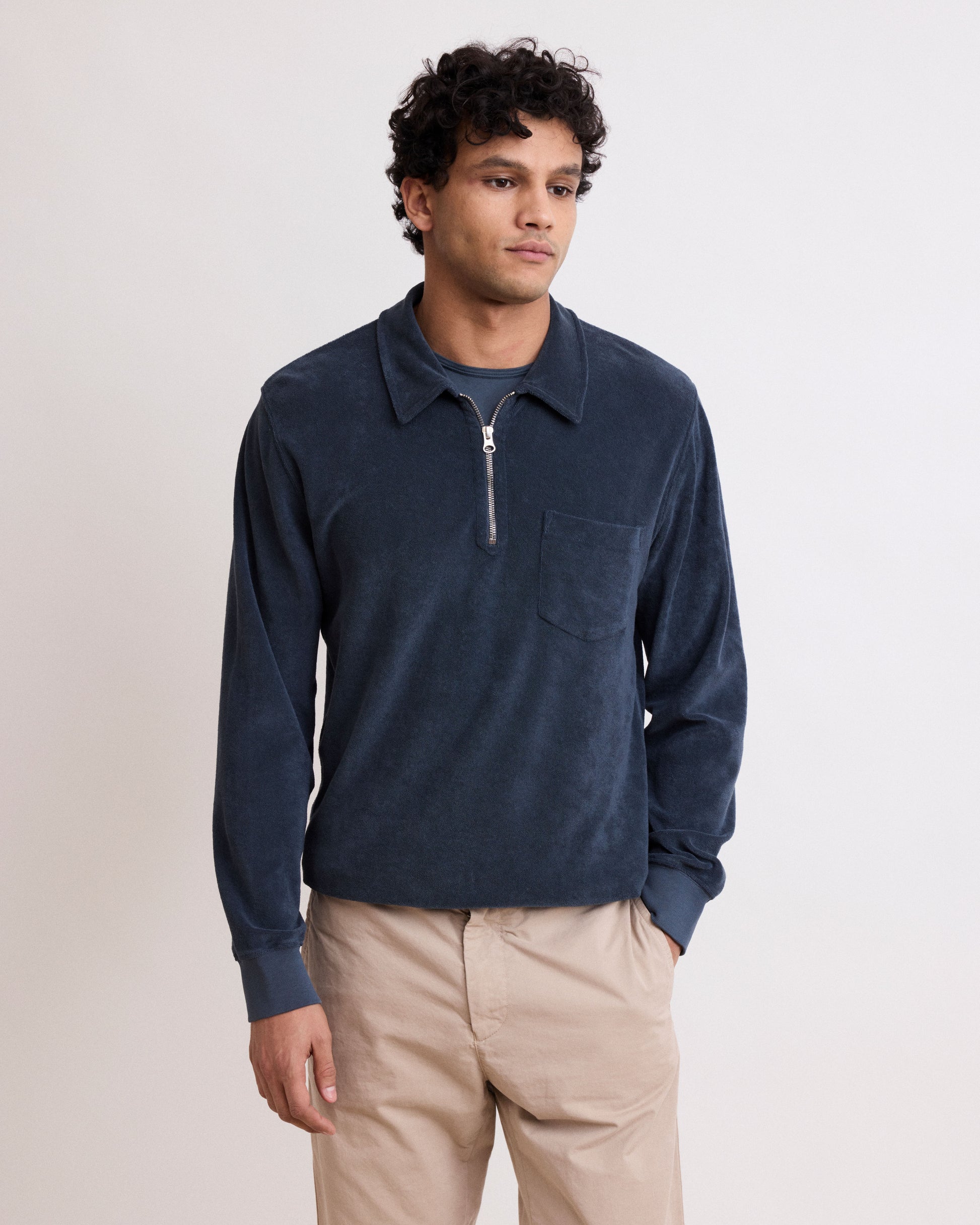 Sweatshirt Homme en Eponge Carbone Polo Zipper