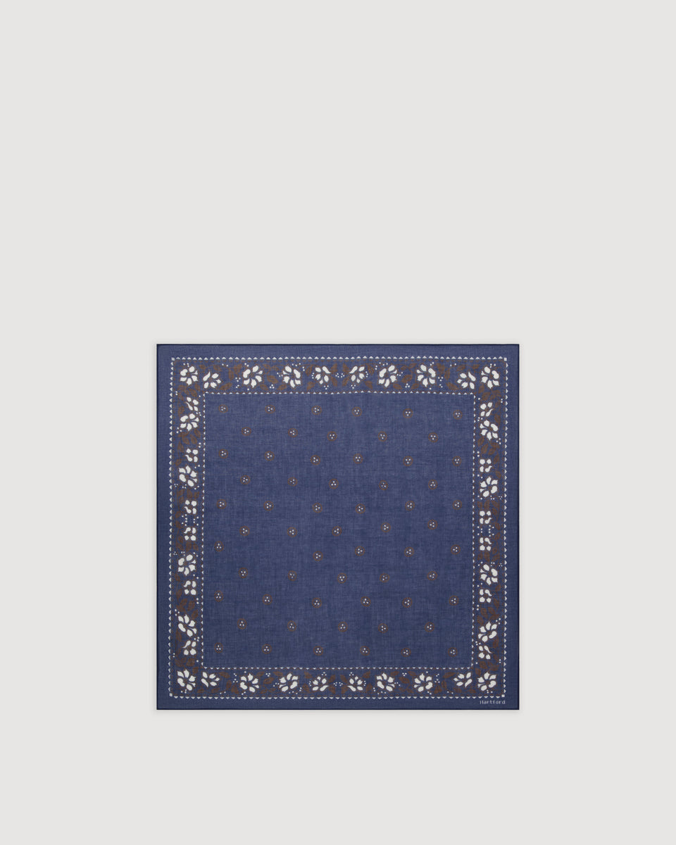 Women's Navy Blue Hibiscus Printed Cotton Voile Bandana - Image 3