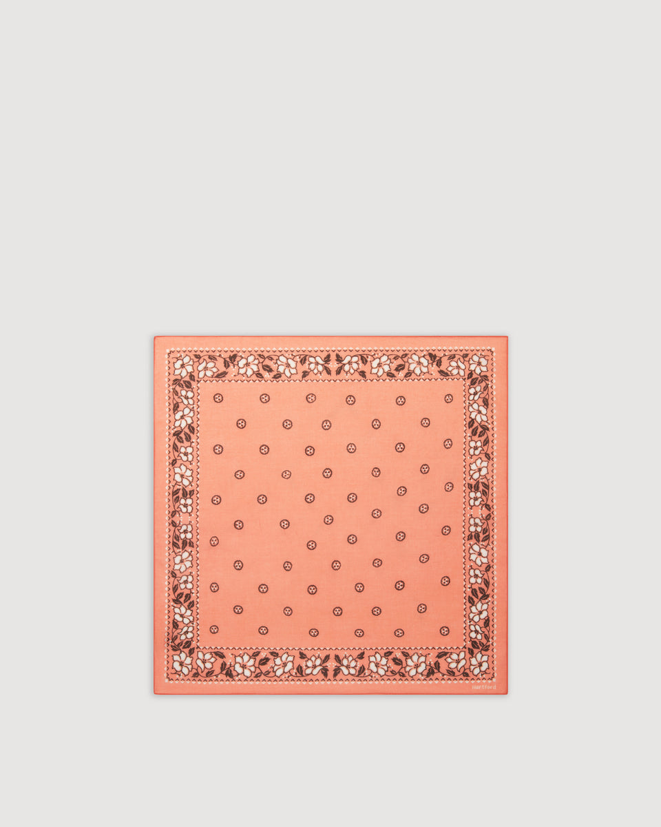Bandana Femme en Voile de Coton Imprimé Pêche Hibiscus - Image 3