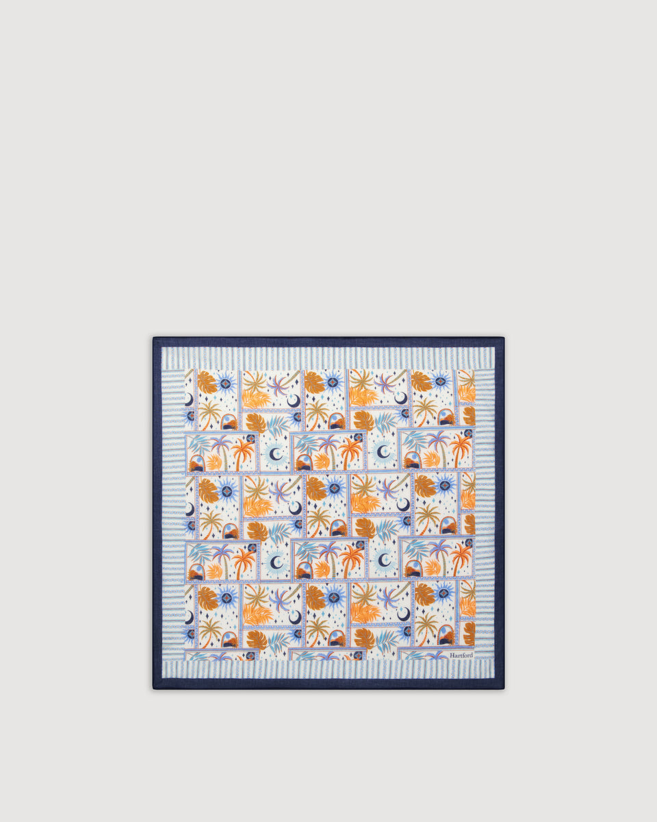 Pañuelo de mujer en Voile de algodón crudo y azul luna - Image 3