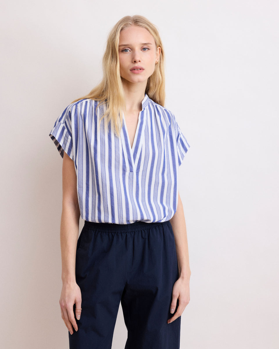 Casta Women's Blue & White Striped Cotton Voile Top - Image principale