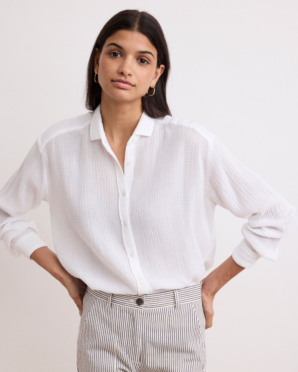 Camisa de gasa de algodón blanca para mujer Charlot - Image principale