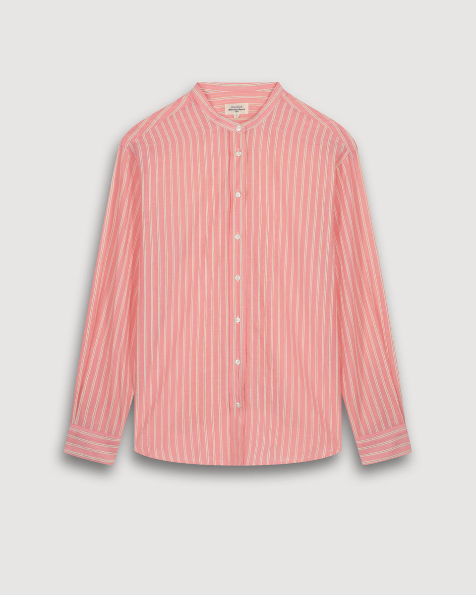 Chemise Femme en Voile de Coton Rayé Rose Cristal - Image 3