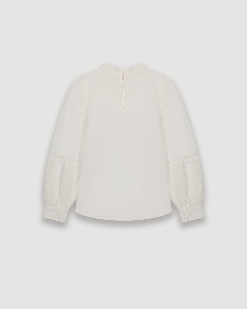 Hacia Girl's Off-White Embroidered Cotton Voile Top - Image alternative