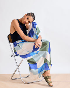 Jupe Femme en satin de viscose Imprimé géométrique Bleu Jovana