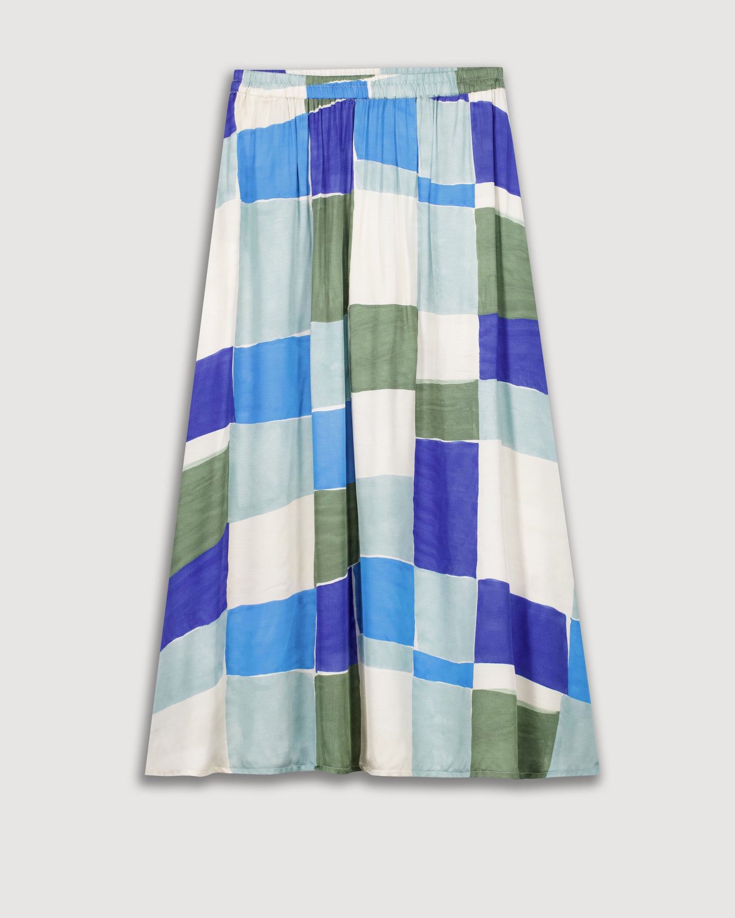 Falda de mujer de satén de viscosa Estampado geométrico Azul Jovana