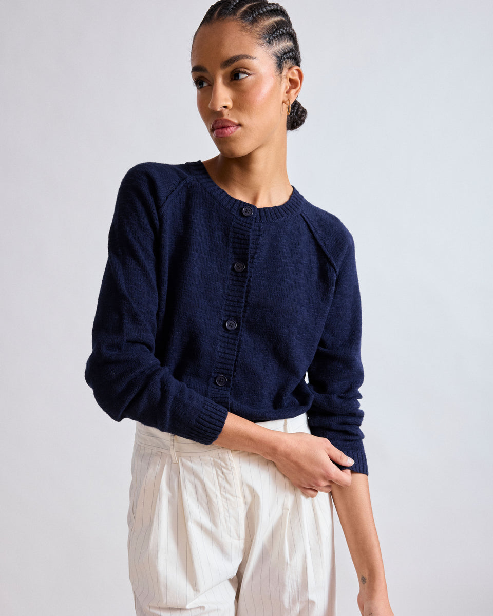 Melita Women's Navy Blue Slub Cotton Cardigan - Image alternative