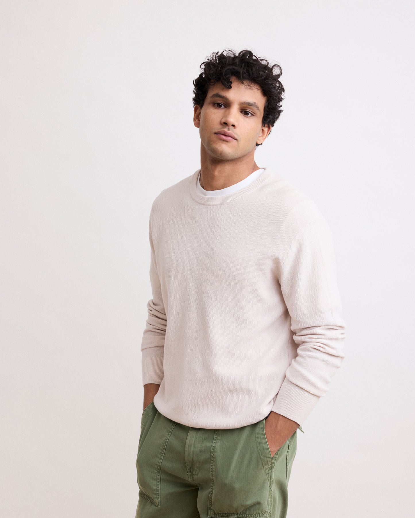 Pull Homme en Coton Piqué Craie