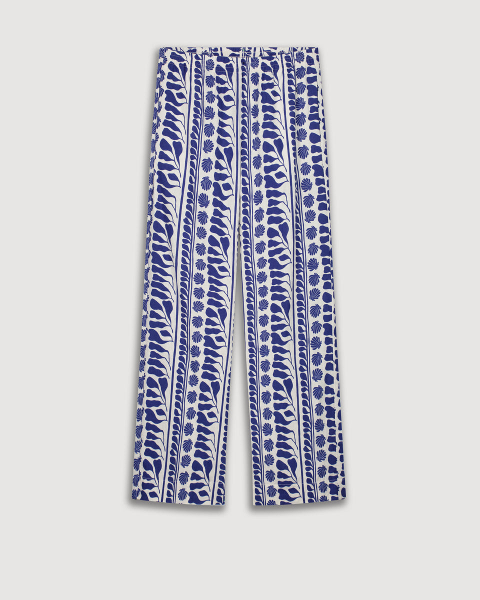 Palerme Women's Blue Shell Printed Linen & Cotton Pants - Image 3