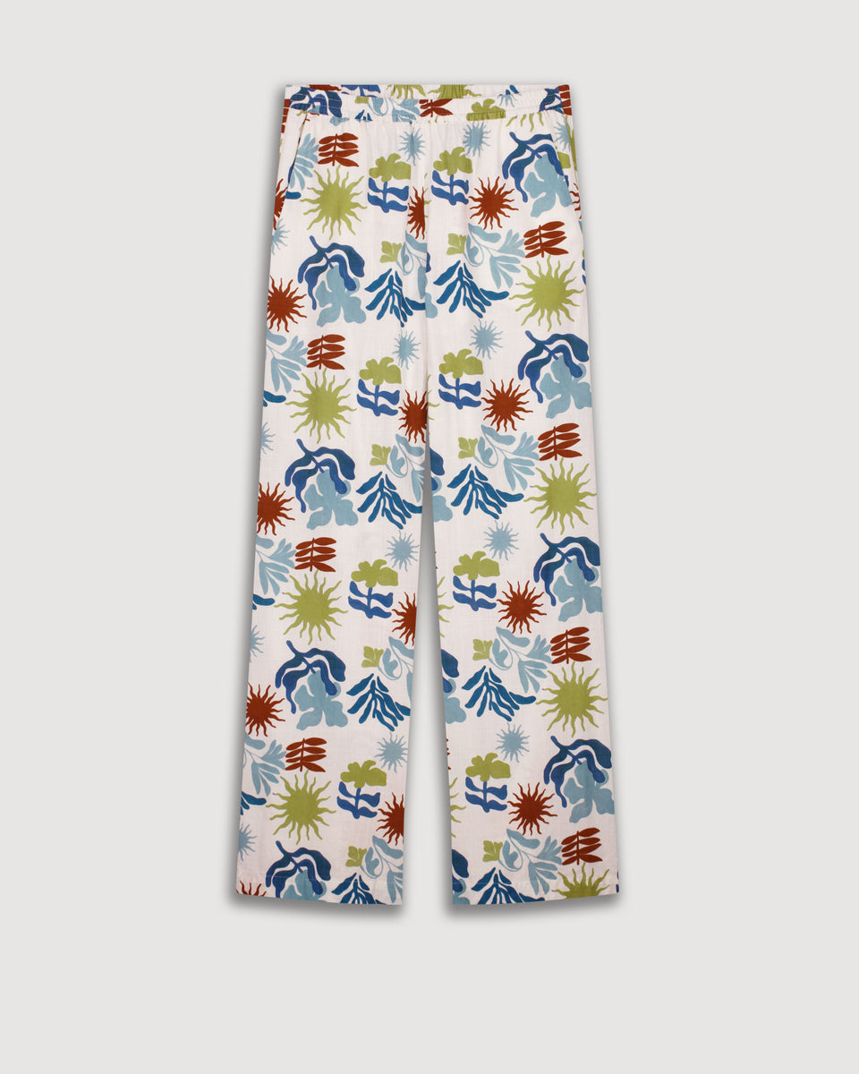 Pantalon Femme en Coton Imprimé Estival Bleu Palladium - Image 3