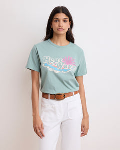 Tee Shirt Femme en Coton Imprimé Vert Agave Heat Wave