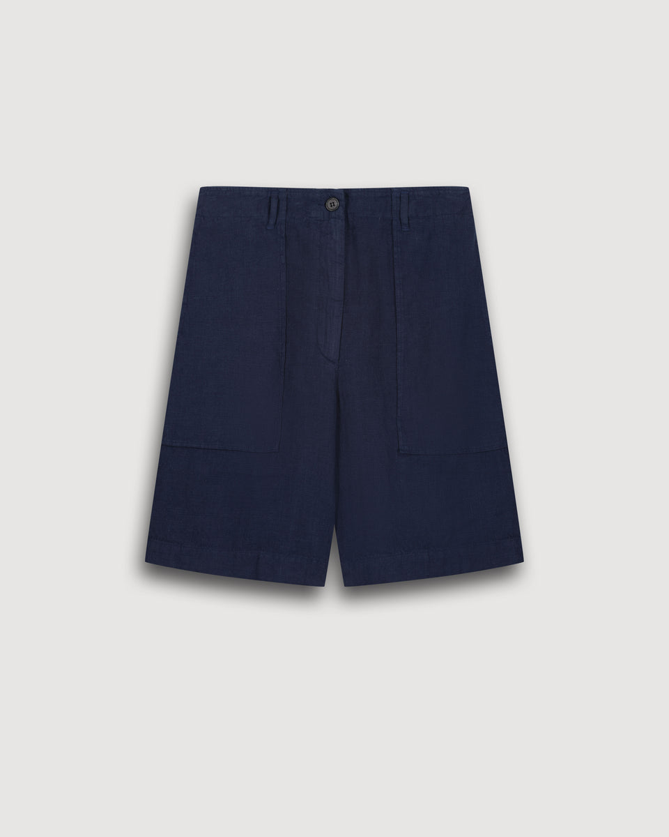 Bermudas Saturn de lino azul marino para mujer - Image 3