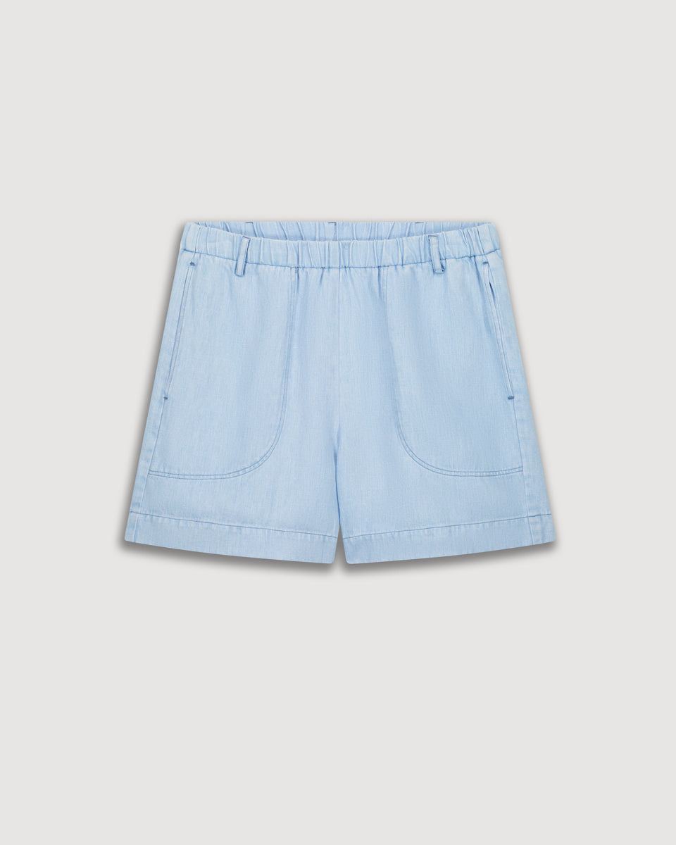 Short Femme en Lyocell & Lin Bleu Clair Stefi - Image 3