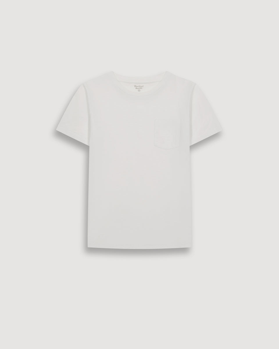 Pocket Boy's White Cotton Jersey T-shirt - Image principale