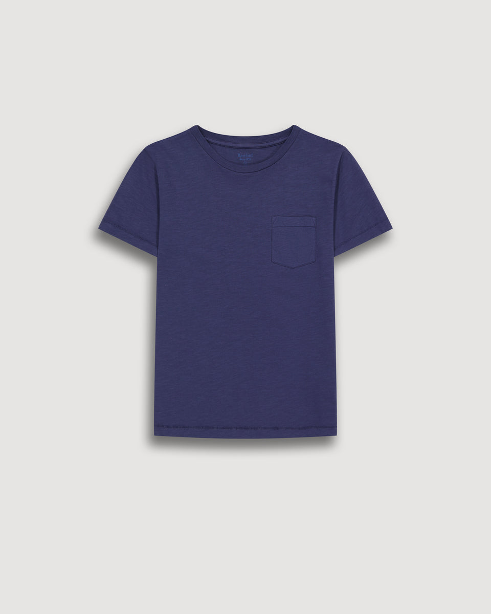 Pocket Boy's Deep Blue Cotton Jersey T-Shirt - Image principale