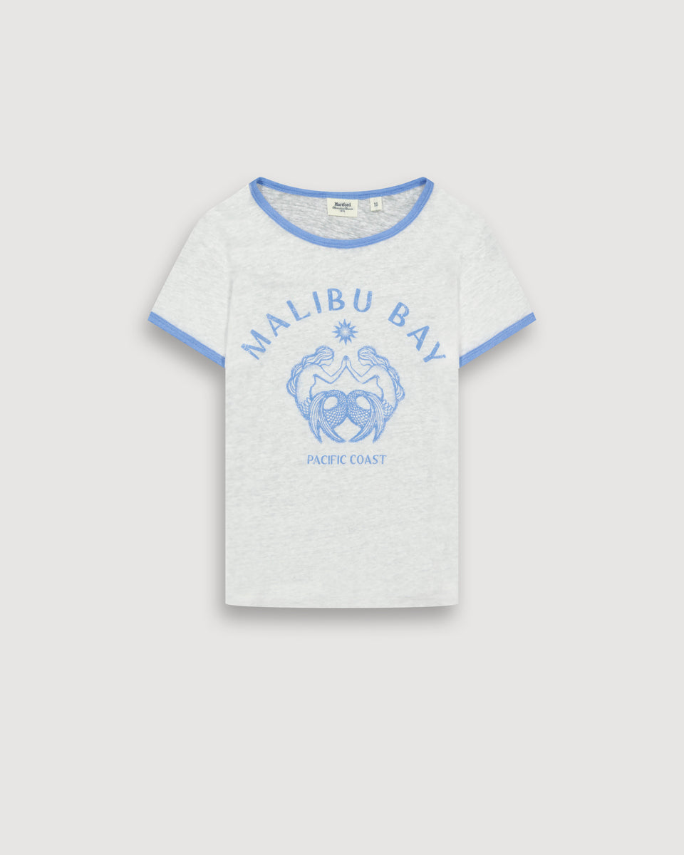 Talibu Girl's White Printed Linen T-shirt - Image principale