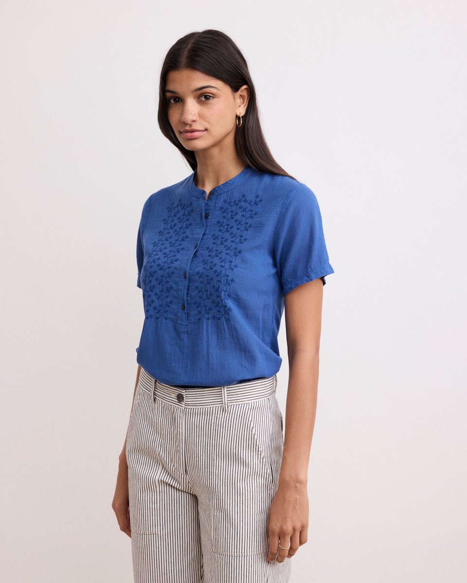 Top Mujer en Algodón doble tejido Tuva azul marino - Image 3