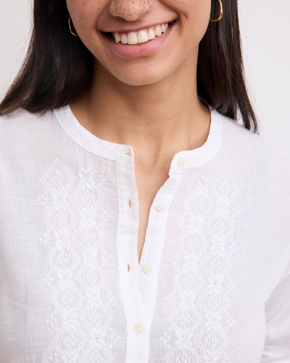 Top Femme en Coton Bi-Matière Blanc Turiafa - Image 3