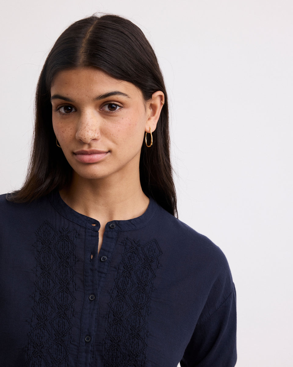 Top Femme en Coton Bi-Matière Bleu Marine Turiafa - Image 3