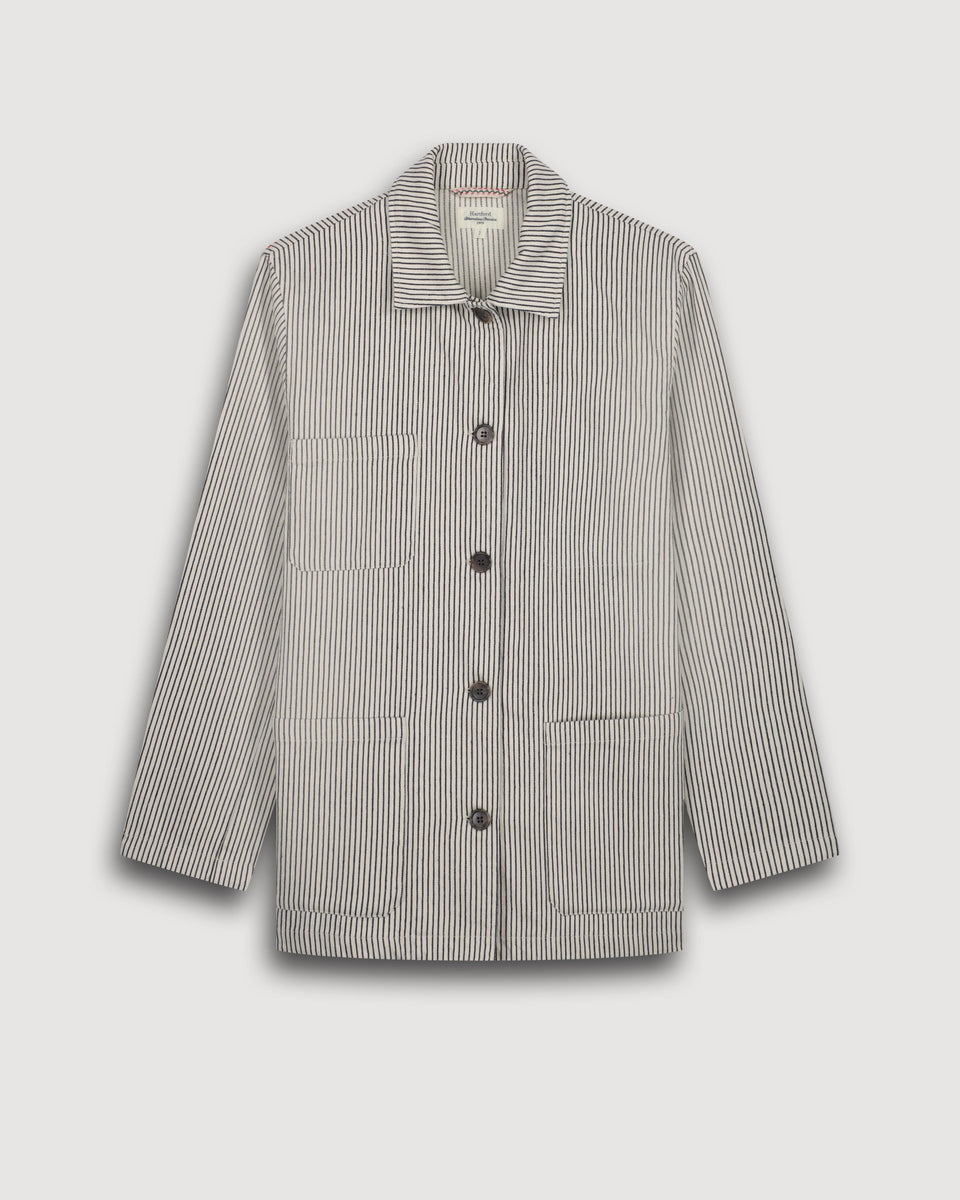 Veste Femme en Twill de Coton Rayé Blanc & Bleu Verdi - Image 3