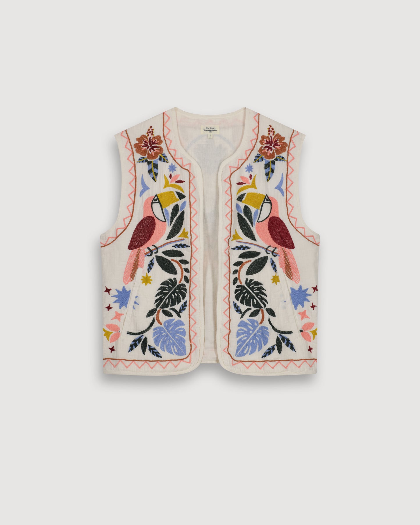 Veste Femme en Gaze de Coton Brodée Multicolore Viva