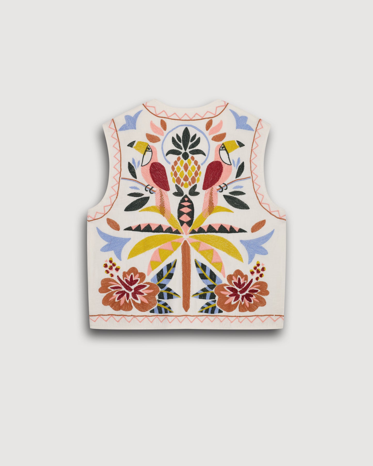 Veste Femme en Gaze de Coton Brodée Multicolore Viva